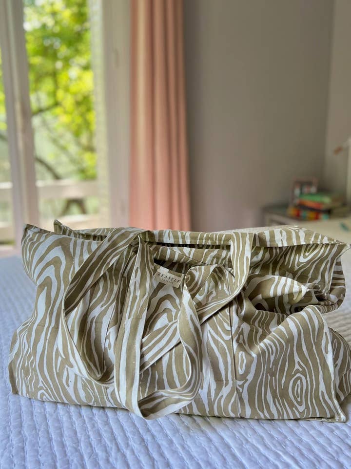 Sand Faux Bois Weekender Tote for wholesale by Beastly Threads