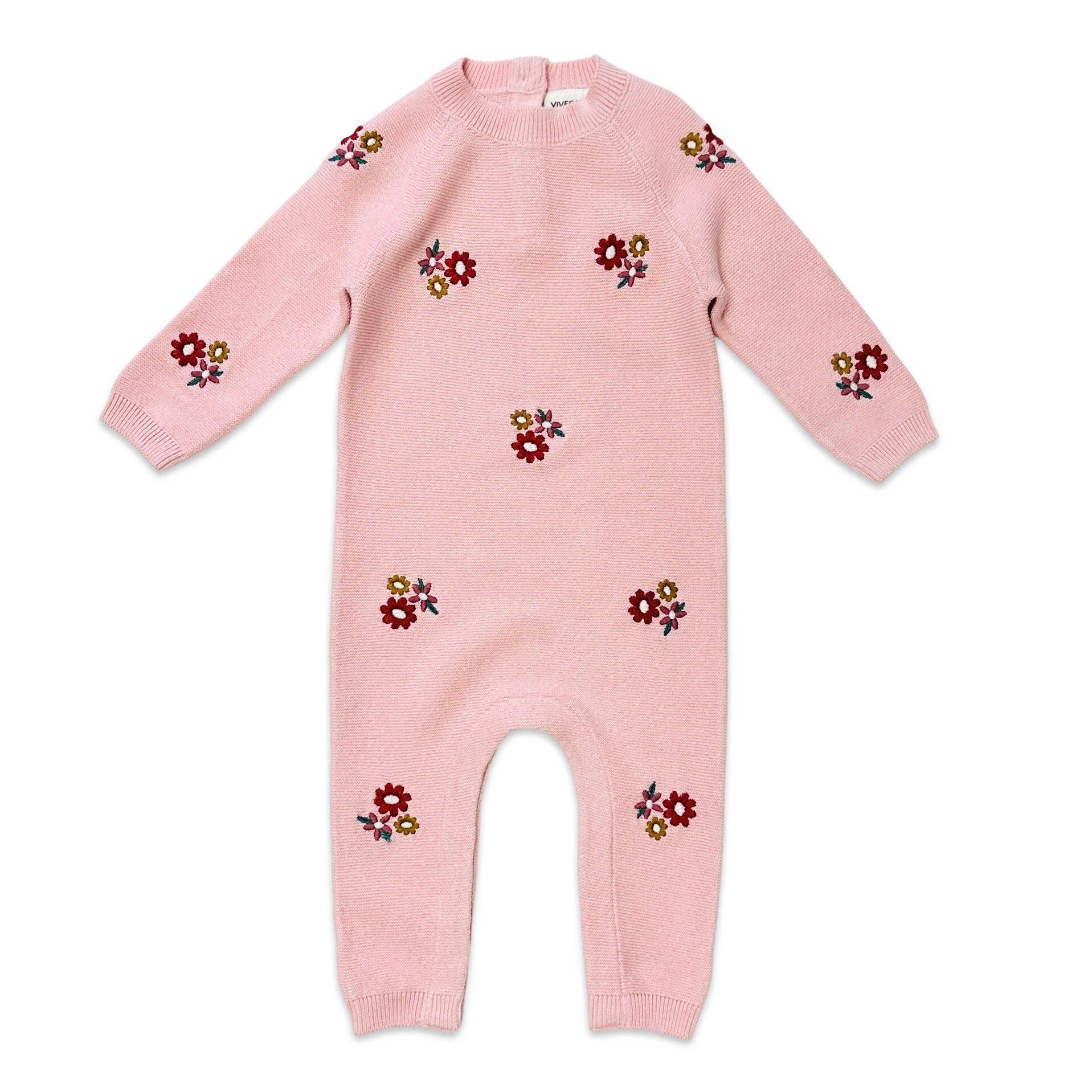 Blush Floral Bouquet Pink Organic Knit Baby Jumpsuit (Organic) for wholesale on Faire0