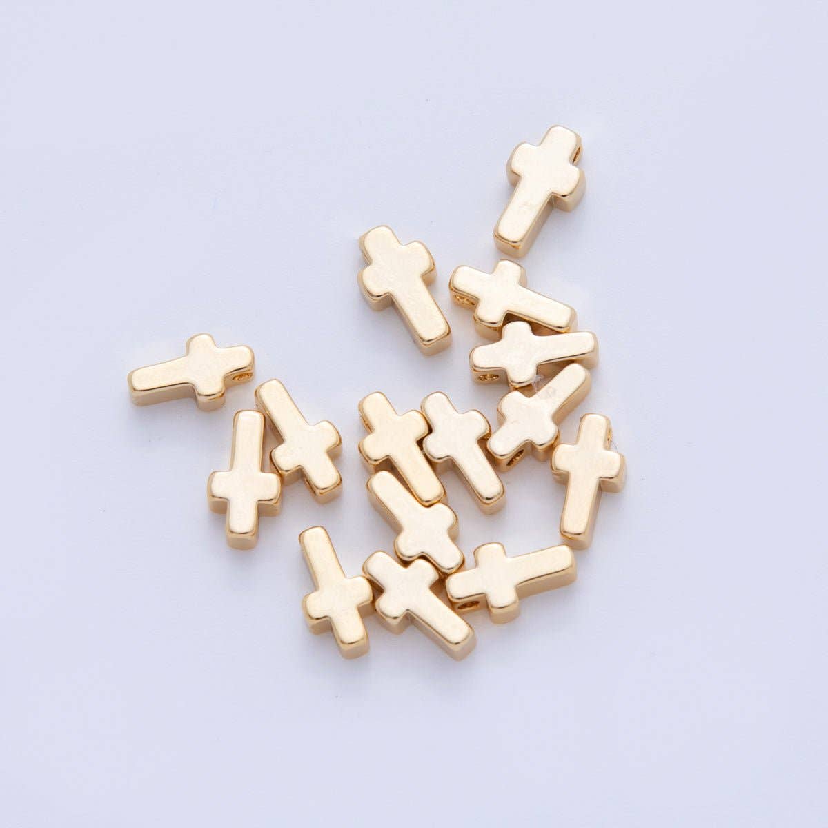 Aim Eternal - Wholesale Individual Charm/Pendant - 18K Gold Filled 8.5 Minimalist Religious Cross Bead Spacer Set by 10 Pieces | B7490