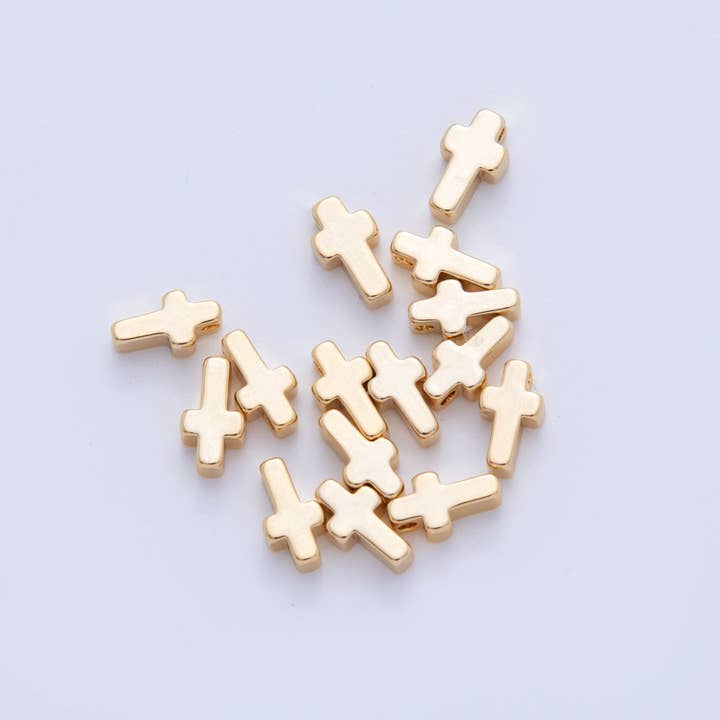 Aim Eternal - Wholesale Individual Charm/Pendant - 18K Gold Filled 8.5 Minimalist Religious Cross Bead Spacer Set by 10 Pieces | B749