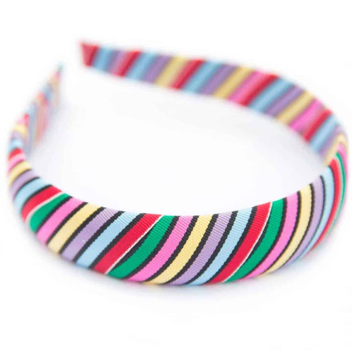 Rainbow Striped Grosgrain Ribbon Padded Wide Headband for wholesale by Bows Etc.