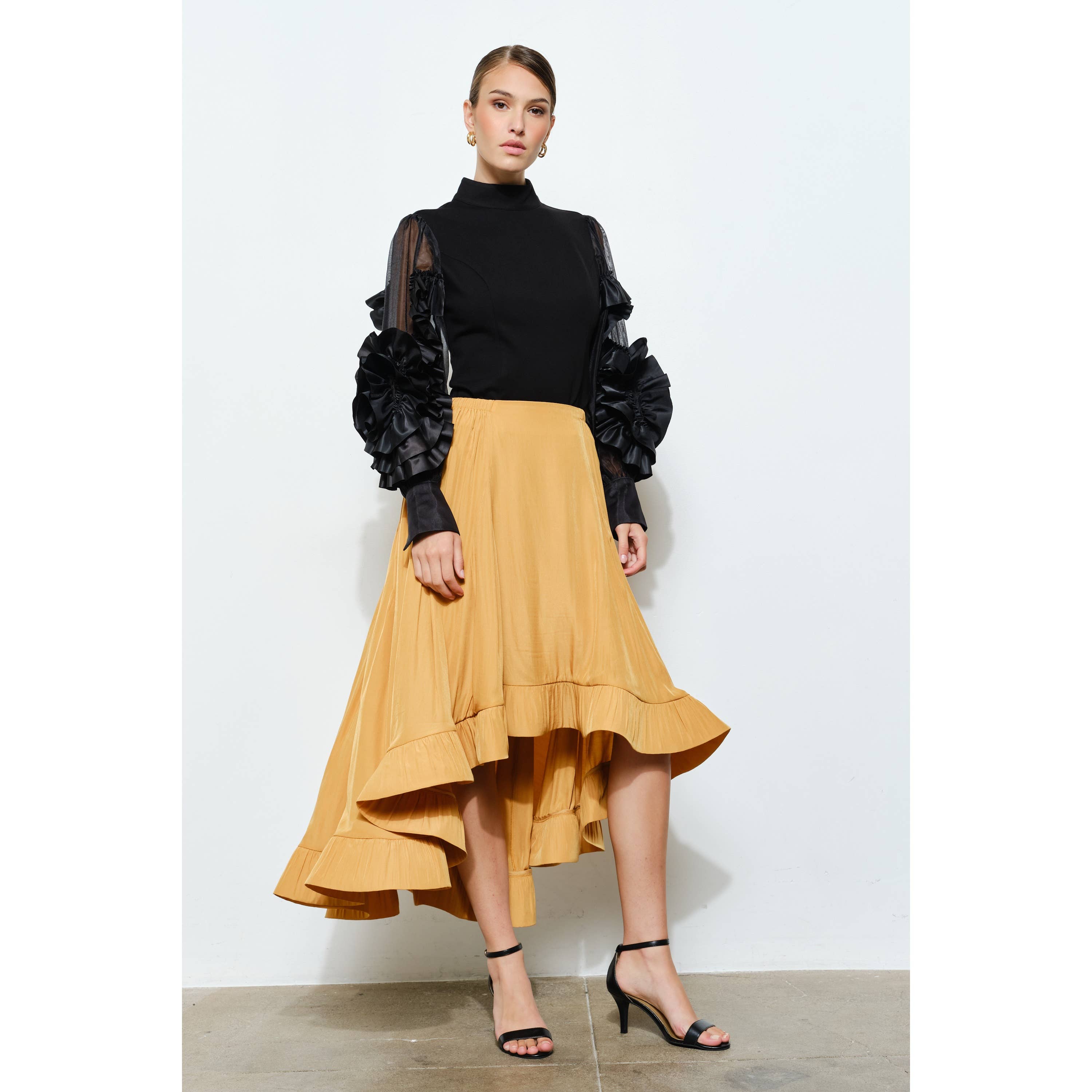 INA - Wholesale Blouse - Women's - Rosette Ruffle Sheer Sleeve Jersey Top4