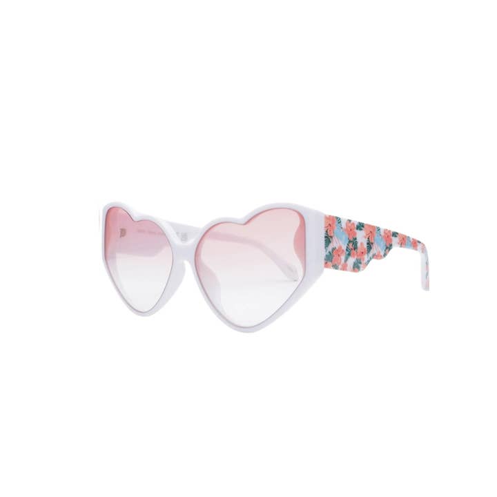 V by Vye Eyewear - Wholesale Sunglasses – Women's - Floral-Arm Heart Sunglasses in White & Blush