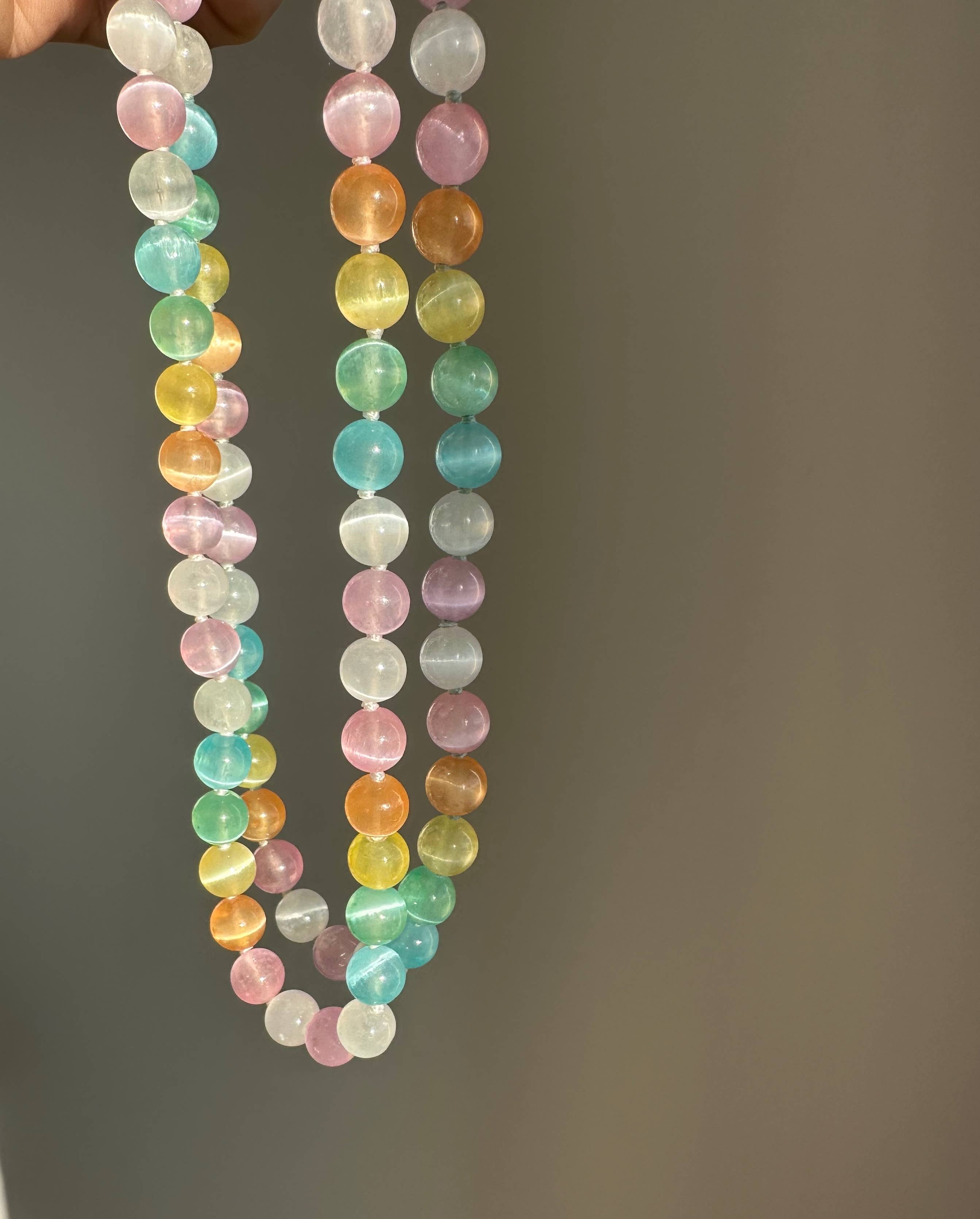 Anokhi Green | Handmade Gemstone Jewelry - Wholesale Beaded/Pearl Necklace - Crystal Necklace|Selenite Cat Eye|Summer Pastel Bead Jewelry5