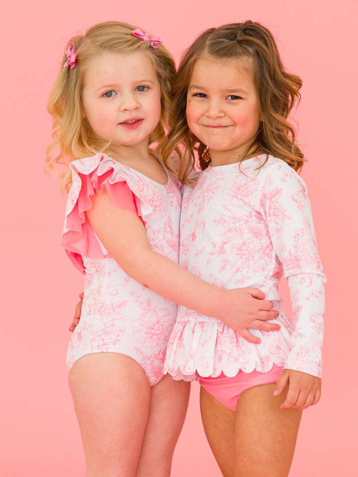 Girls Bubblegum Pink Butterfly Garden Toile Butterfly Sleeve One Piece Swimsuit
for wholesale on Faire5