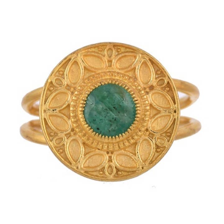 Green Emerald 14K Gold Vermeil Over 925 Sterling Silver Ring for wholesale by Misteerious Seed