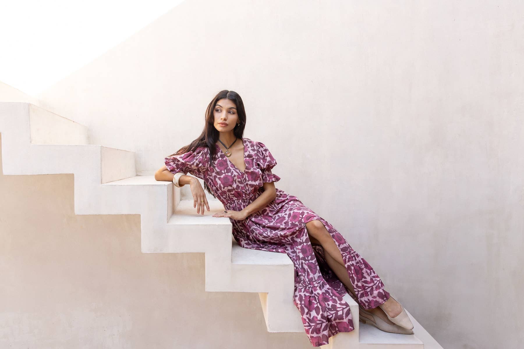 The Fox and The Mermaid - Wholesale Dress - Women's - Emelie Block Printed Dress (Wine)