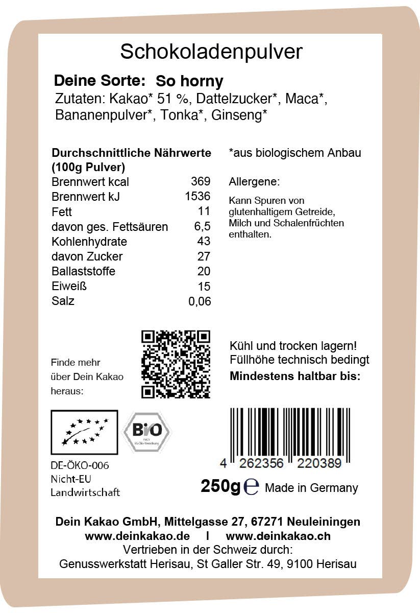 Dein Kakao – Kit/preparado de chocolate quente por atacado – So Horny pó de chocolate orgânico | Your Cocoa | vegano | Tonka4