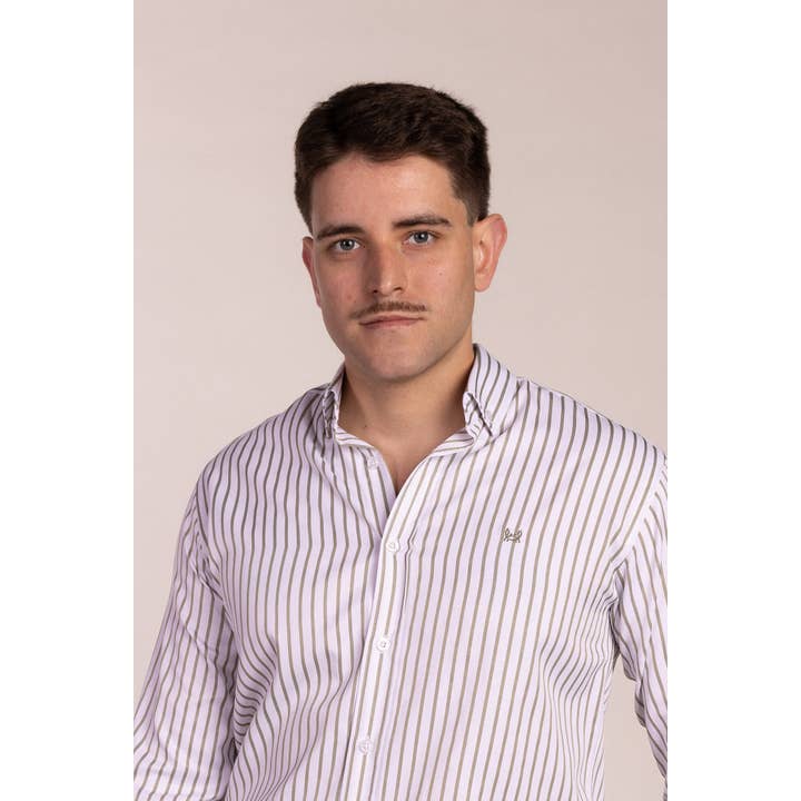 Camisa Popelin Rayas Kaki | Úbeda para venta al por mayor de Custi Mikelo: Made in Spain