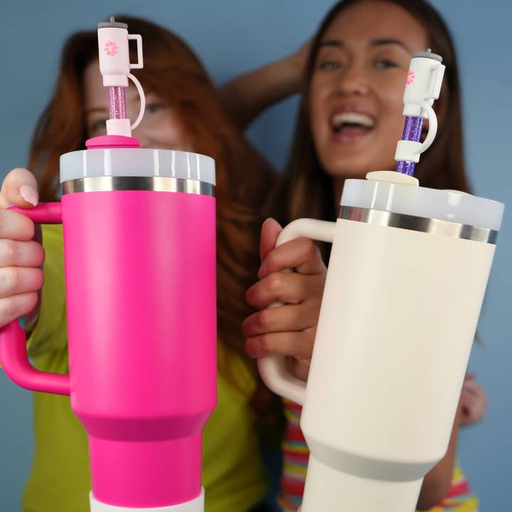 CharCharms – wholesale Drink topper – White Tumbler Straw Topper4