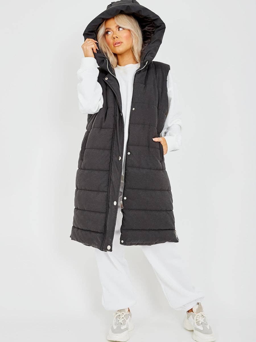 Stylewise Direct – wholesale Outerwear Vest - Women’s – Longline Padded Hooded Gilet1
