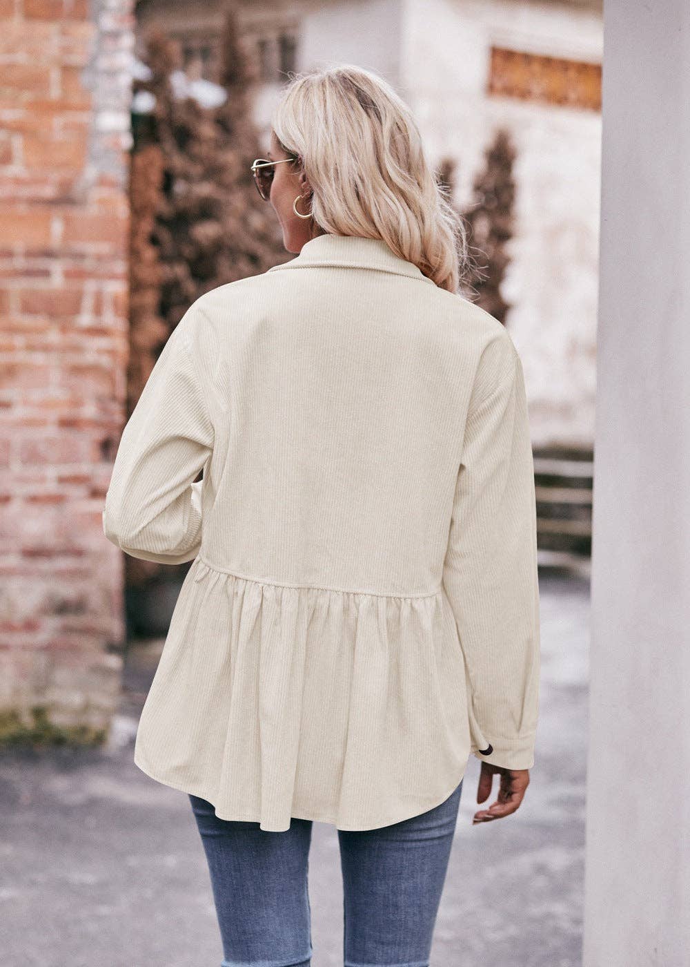 Suhkasana - Vendita all'ingrosso Camicia button down - Donna - Camicia Babydoll in Velluto a Coste Casual Top Ispirato al Vintage8