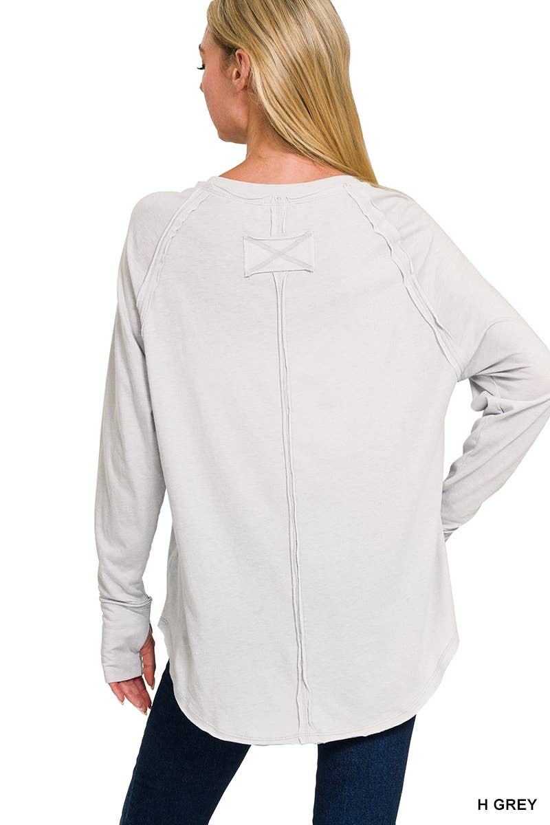 42POPS - Vendita all'ingrosso Maglietta - Donna - Top in cotone con maniche raglan e foro per il pollice SI-2460718