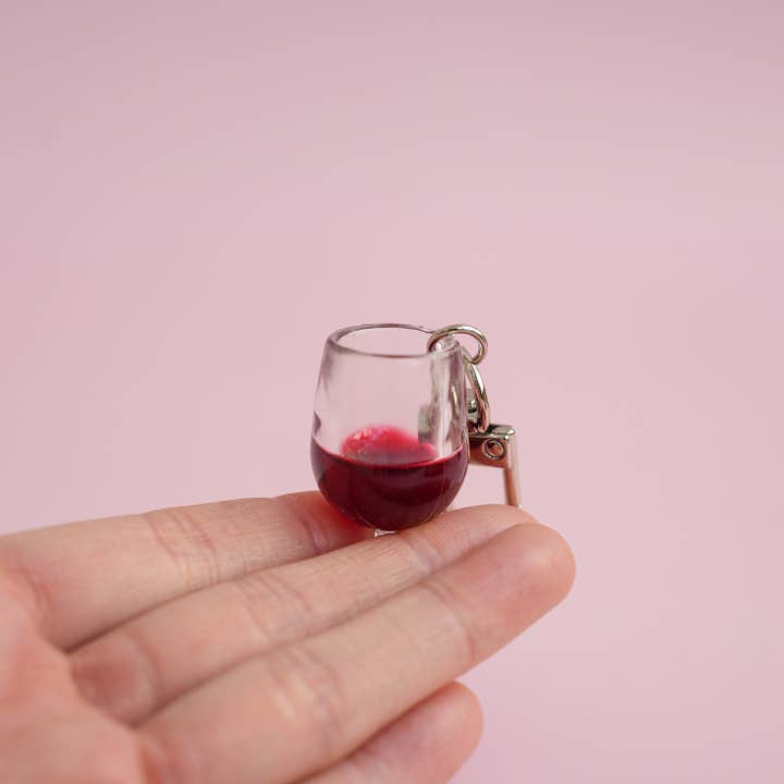 Mini Story Co - Wholesale Keychain - Women's - Glass of Red Wine Keychain | Wine Lover Gift | Miniature Food Key Chain | Drinks Keyring | Cute Accessories