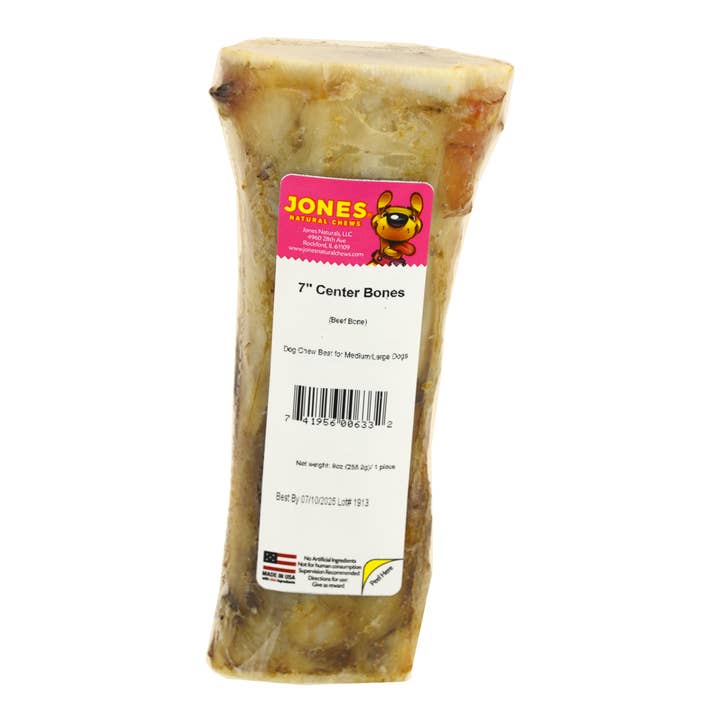 Beef Center Bones 7" 1 Pack Shrink Wrap with Label for wholesale by Jones Natural Chews