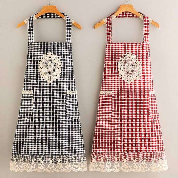 ACCITY - Wholesale Apron - Plaid Lace Princess apron with pockets bulk_CWMM2042