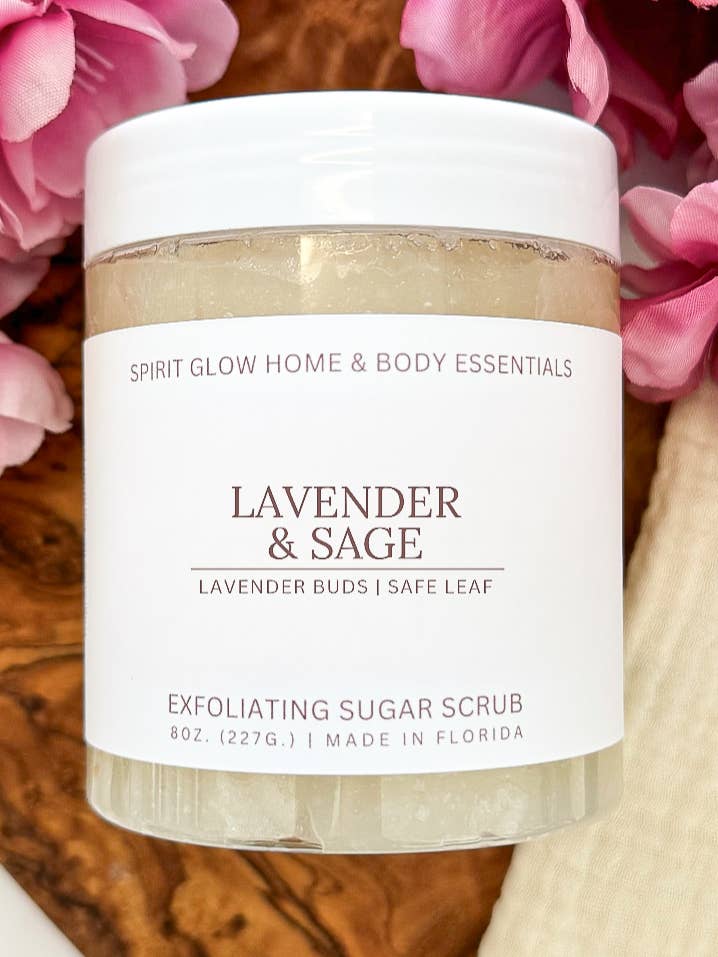 Lavender & Sage - Healthy Skin Exfoliating Sugar Scrub for wholesale by Spirit Glow Home & Body Essentials