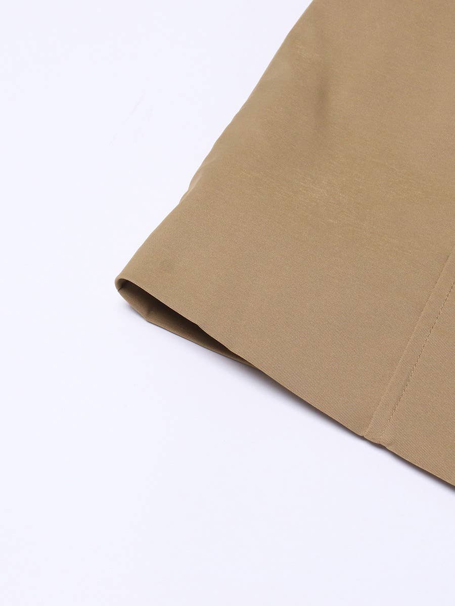 Khaki CT020 Women's Shoulder Ruffle Commuter Knee Length Coat for wholesale on Faire21