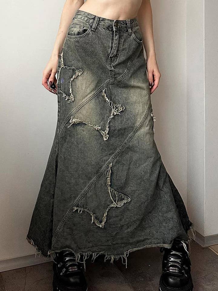 Distresserad maxikjol med unik sömnad för wholesale av Mccolin