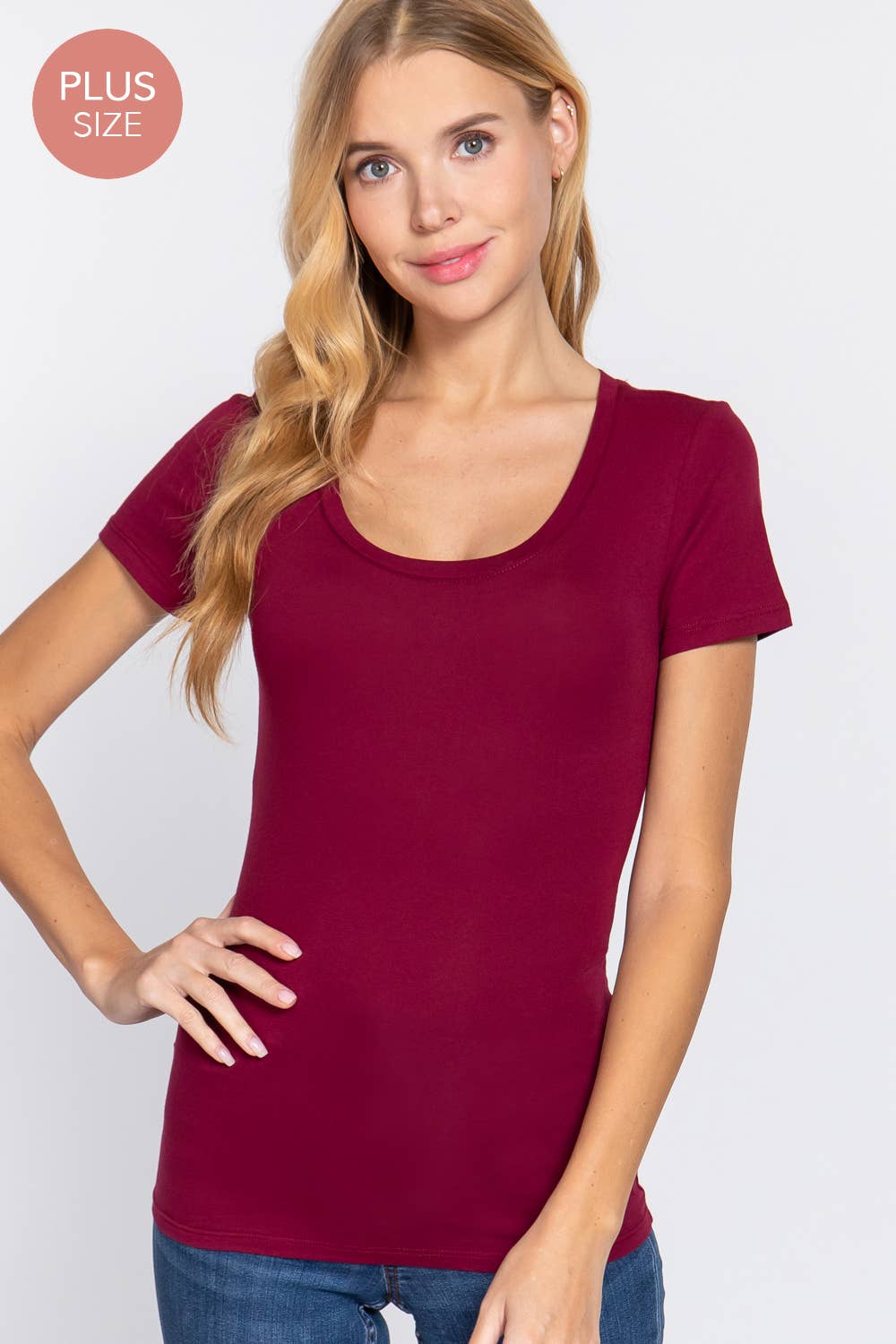 Active Basic | Active USA - Vente T-shirt – femme - [GRANDE TAILLE] Haut à manches courtes en jersey de coton à encolure dégagée36