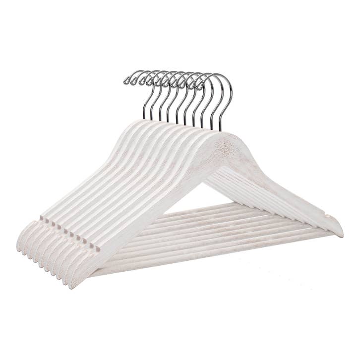 Quality Hangers – Großhandel Kleiderbügel – WV40 - Weißer rustikaler Vintage-Holzkleiderbügel, 44,5 cm - 80 Stück