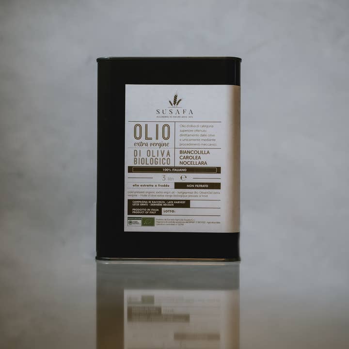 Olio extravergine di oliva biologico Evo - Lattina 3L per la vendita all'ingrosso da parte di Società Agricola Susafa Srl