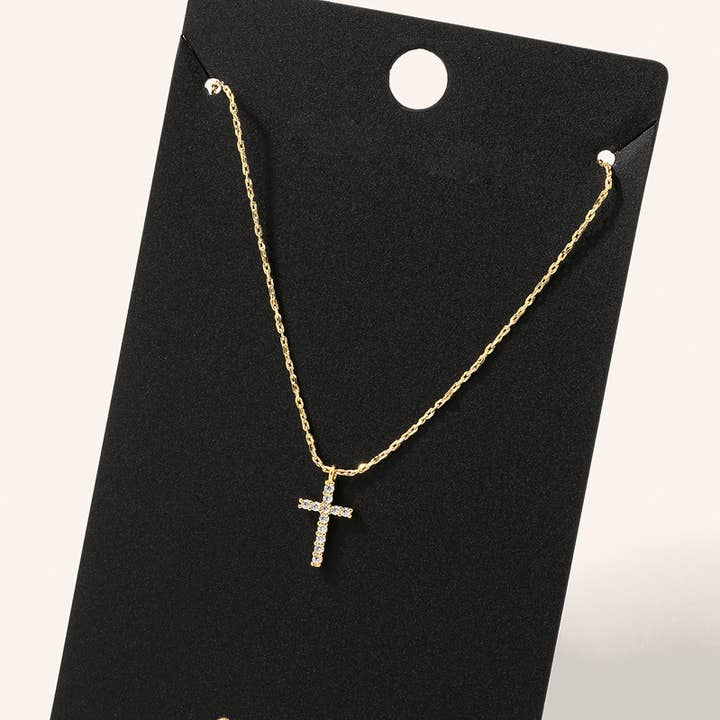 Fame Accessories – Colar pingente/pendente por atacado – Colar pingente cruz strass0