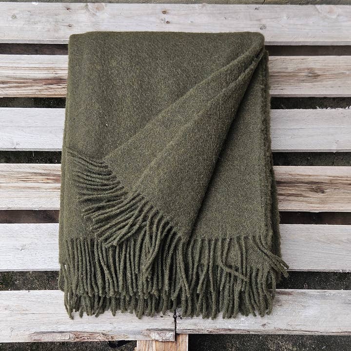 100% Wool Blanket throw - Solid Color Dark Khaki for wholesale by NorraVilla