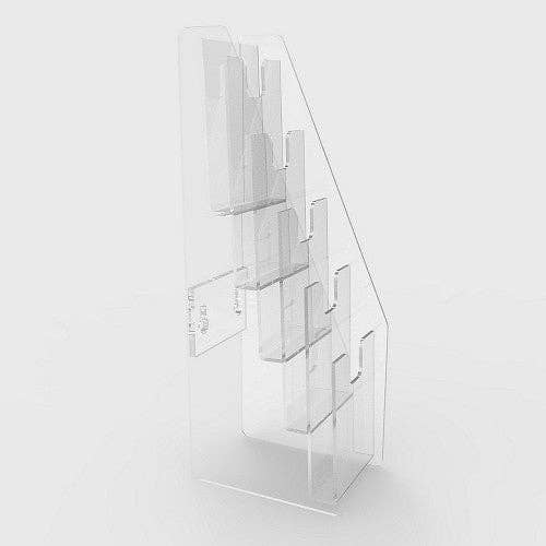 FIXTUREDISPLAYS - Wholesale Retailerdisplay - Vijflaags acryl cadeaukaartdisplay voor tafelbladen, met ingekeepte vakken - Transparant 197573