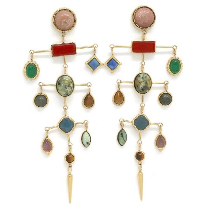 Museum Style Artsy Semi Precious Stone Mobile Earrings - E4-304 for wholesale by LIZOU