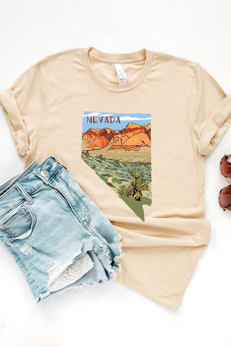 COLORBEAR - Wholesale Screen Printed T-Shirt - Women's - Nevada STATE LANDSCAPE UNISEX SHORT SLEEVE3