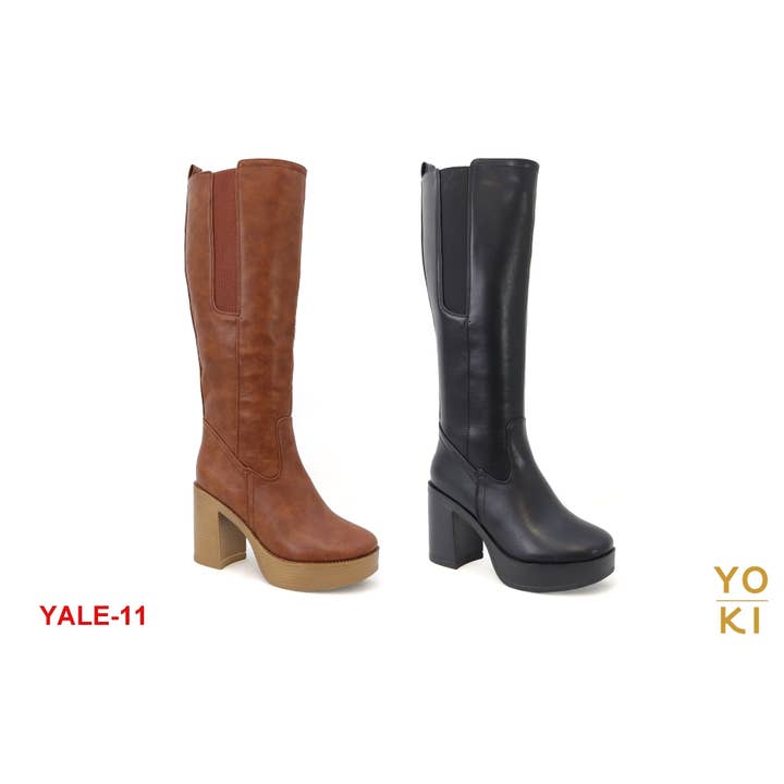 Mars Sky Shoes Wholesale - Wholesale Boots - Women's - Yoki Women Chunky Heel Platform Elatic Shaft Knee High Boots
