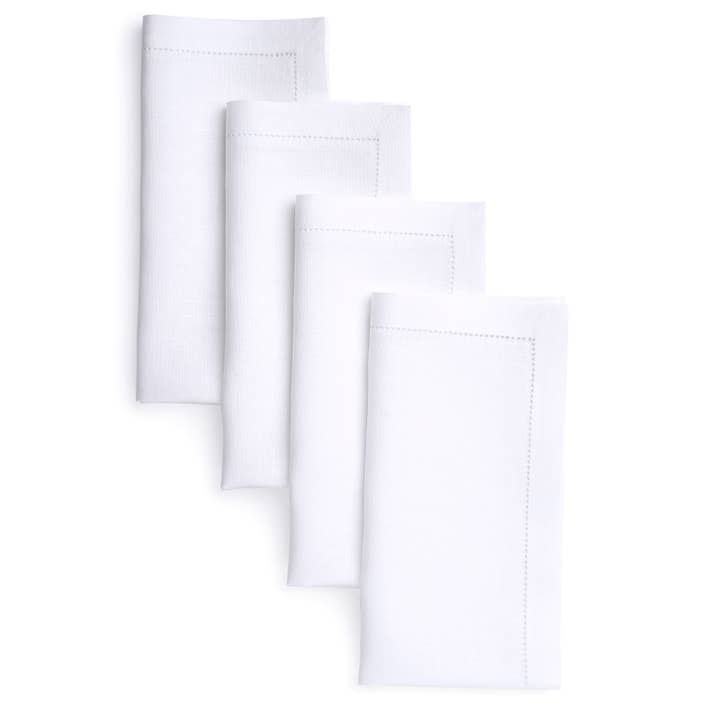 D'Moksha - Wholesale Dinner & Cloth Napkin - White Linen Dinner Napkins 20 x 20 Inch - Hemstitch