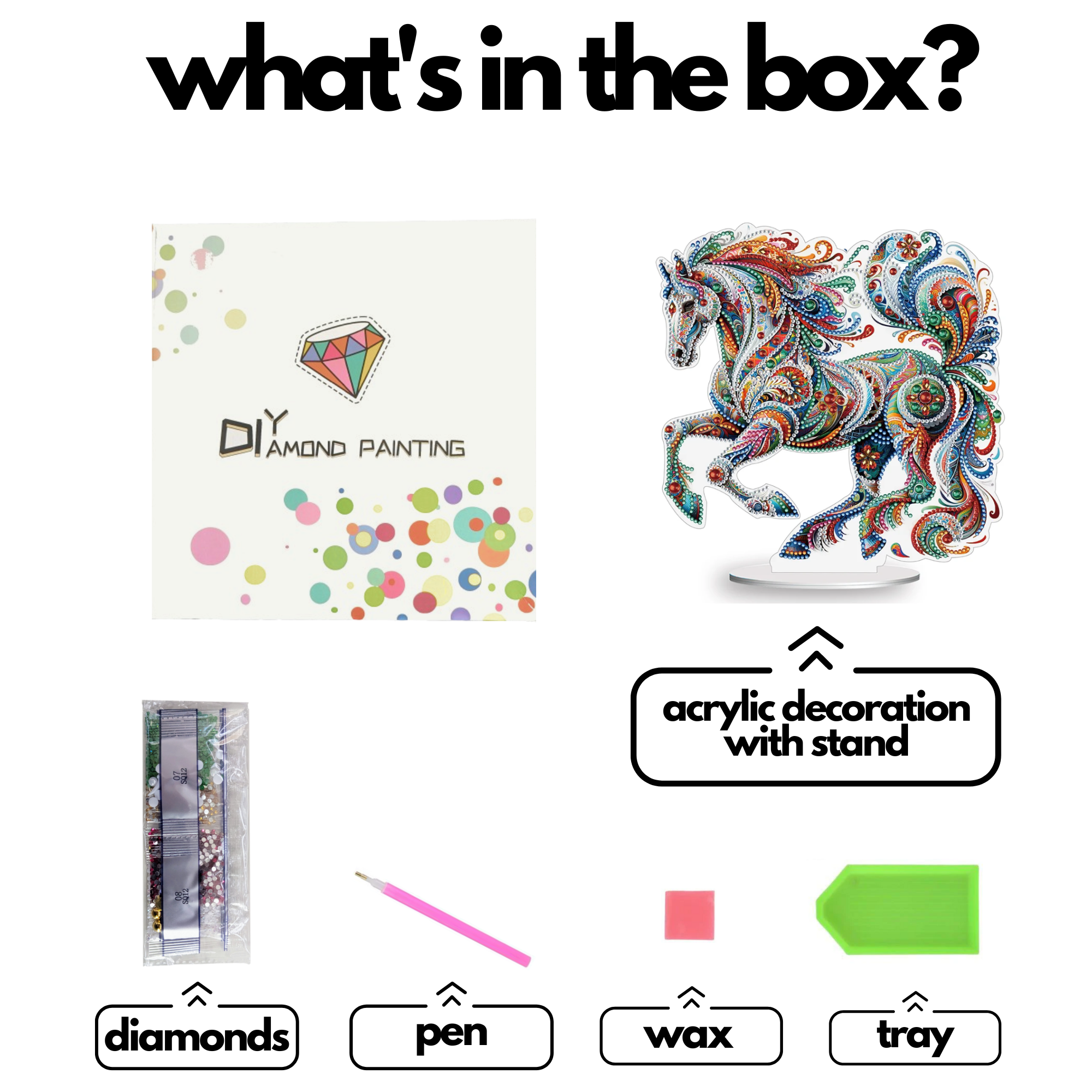 Diamond Brands - Vente Kit de bricolage - Décoration de table en diamant à faire soi-même en forme de cheval coloré3