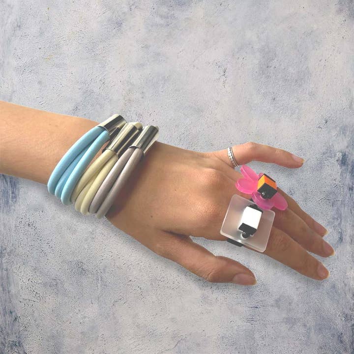 Frank Ideas - Wholesale Bangle Bracelet - Triple Rubber Bangle with Chrome, Designer Bangle, Handmade7