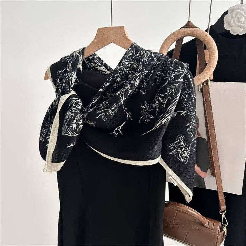 Sheer Trend - Wholesale Scarf - Women's - Vintage Floral Print Silk Scarf - Stylish And Versatile5