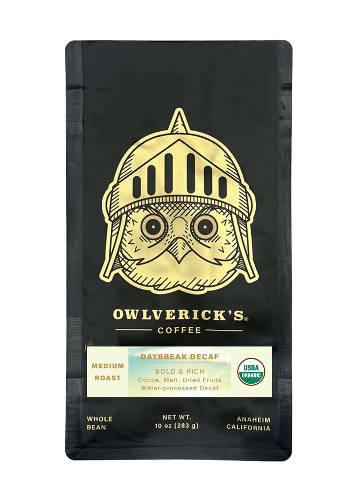 Daybreak Decaf (Organic Coffee, Water-Processed) for wholesale by Owlverick's Coffee