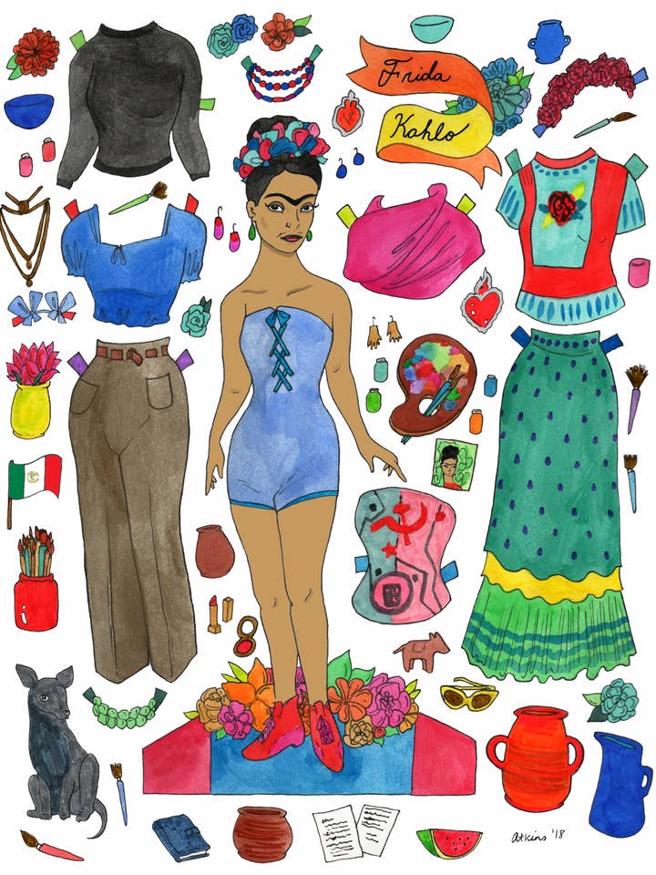 Frida Kahlo Paper Doll Signed Print for wholesale by Amanda Laurel Atkins Art + Illustration
