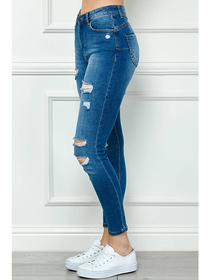 MED WASH Butt Lift Ripped Skinny Jeans for wholesale on Faire