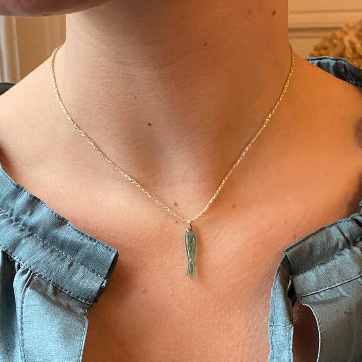 Sophie Deschamps Bijoux - Wholesale Pendant/Charm Necklace - Aventurine stone fish necklace - Salmon (CAT91mini)