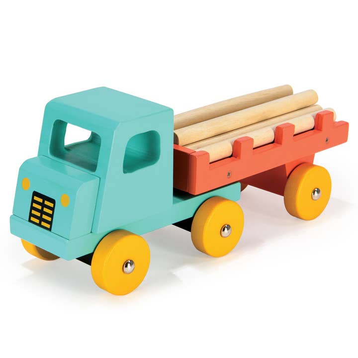 Mentari Toys | Camion en bois turquoise pour la vente par Kinderhood Distribution Inc.