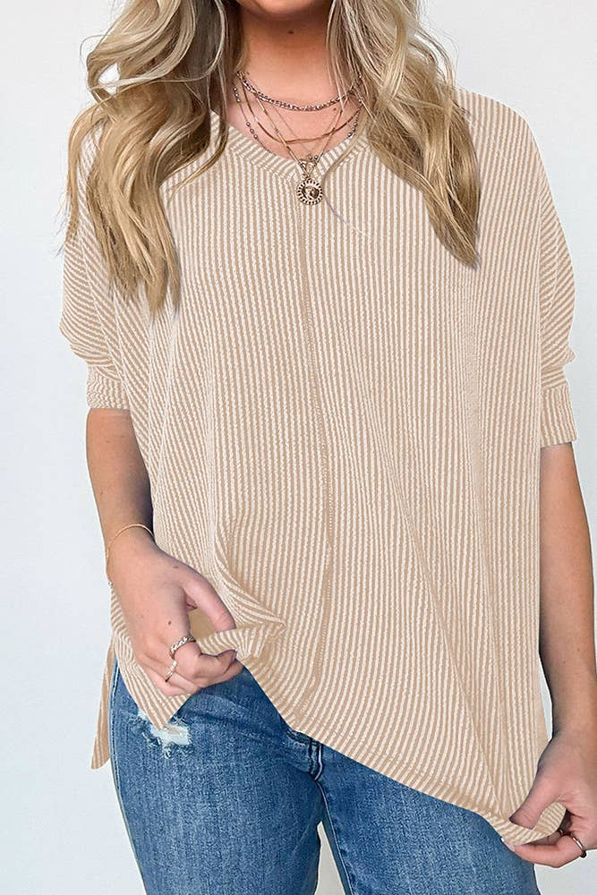 UNISHE - Vente Haut en maille – femme - Top texturé uni à manches chauve-souris à col en V ASJP0949