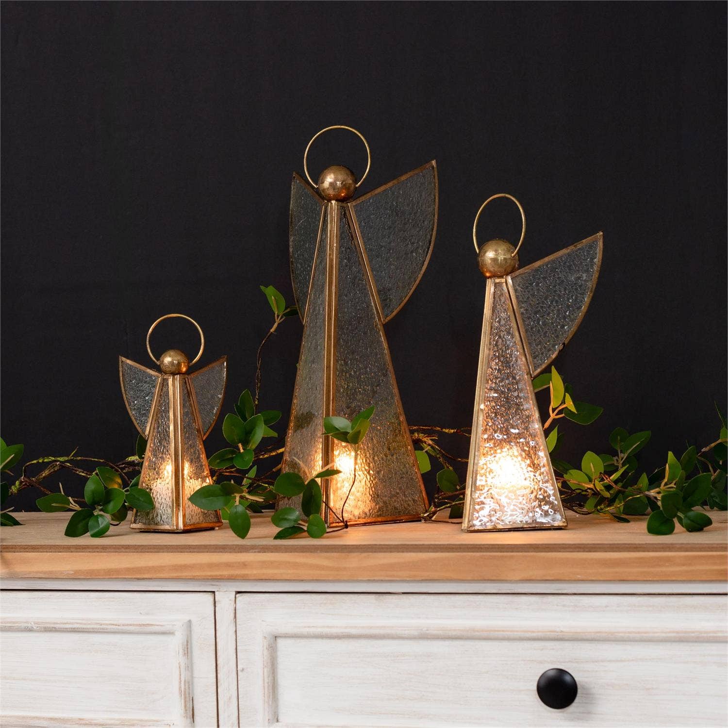 Audrey's Home & Gift - Vente Figurine décorative - Figurine d'Ange en Verre et Laiton Vintage (Ensemble de 03)1