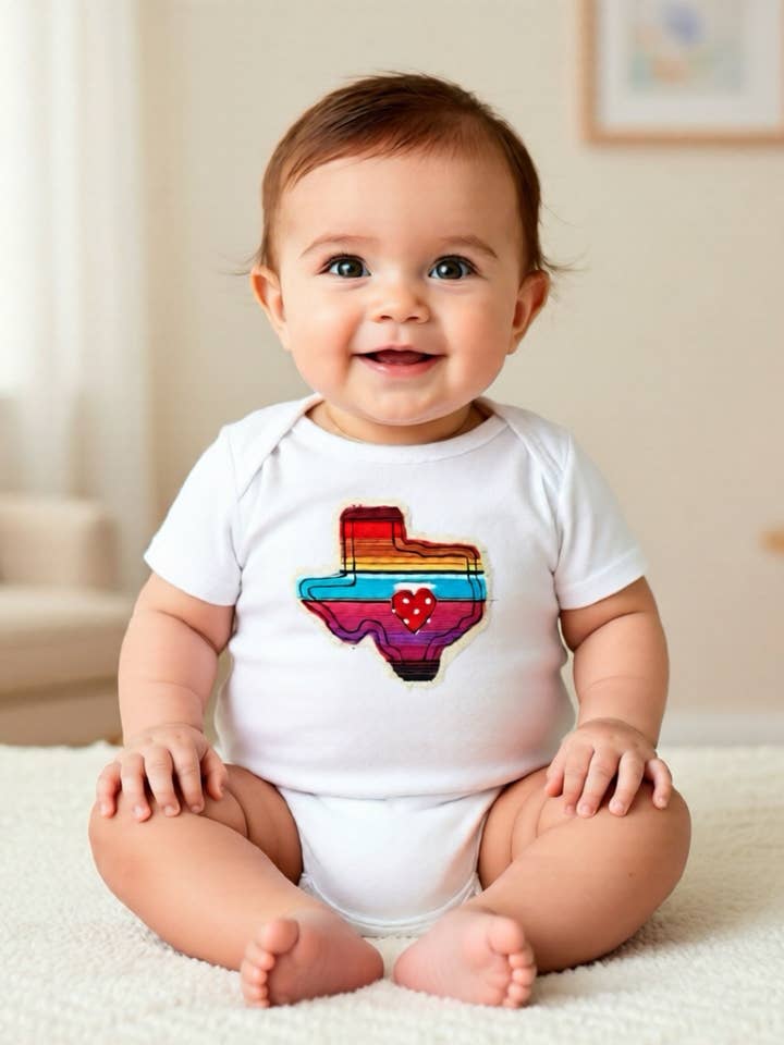 Texas Serape Embroidered White Baby Bodysuit for wholesale by The Funky Soul