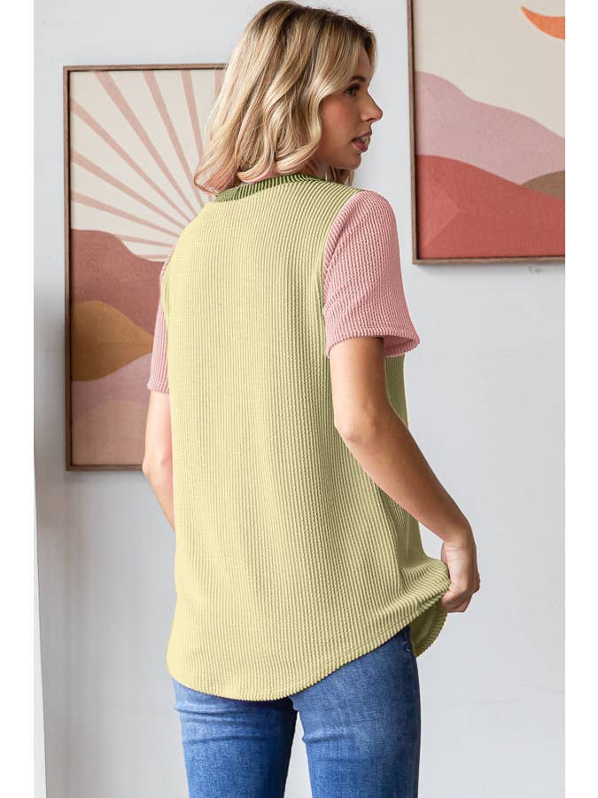 7th Ray - Wholesale Knit Top - Women's - Color Block Ribbed Women's Knit Top T56188