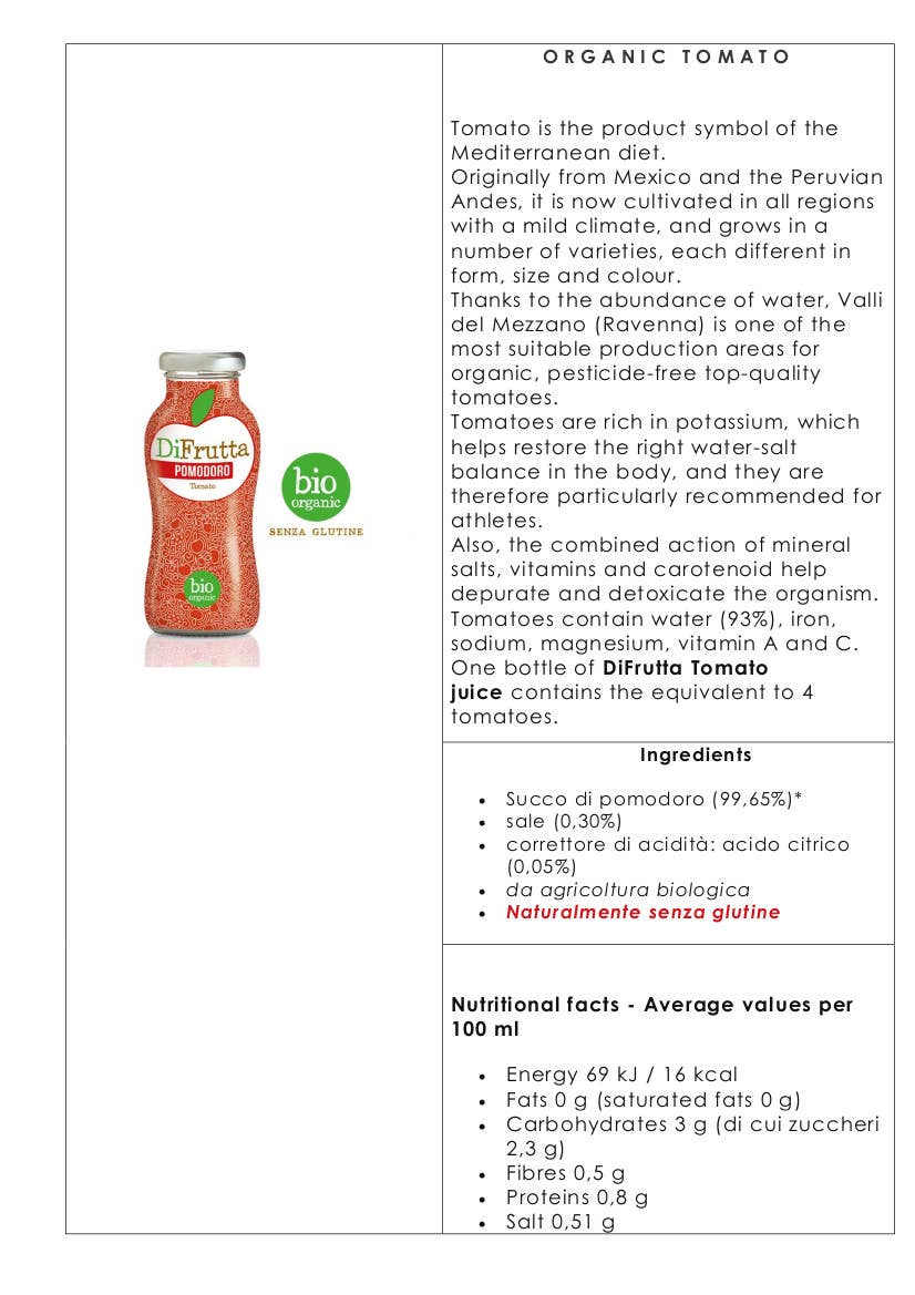 Metina SAS - Vendita all'ingrosso Succhi di frutta - Pomodoro Bio Succo di frutta biologico DiFrutta 20 cl.2