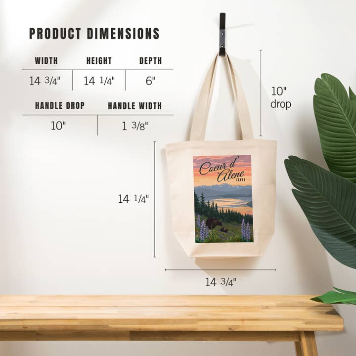 Lantern Press - Wholesale Tote Bag - Unisex - ORGANIC TOTE BAG Coeur d'Alene, Idaho, Bear & Flowers