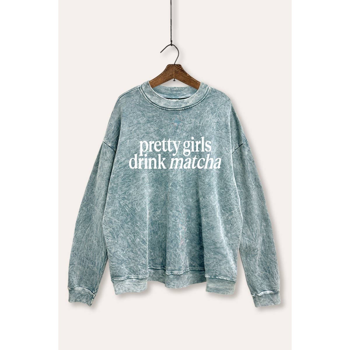 STARCHIS - Wholesale Graphic Sweatshirt - Women's - PRETTY GIRLS DRINK MATCHA MINERAL WASH GRAPHIC SWEATSHIRT1