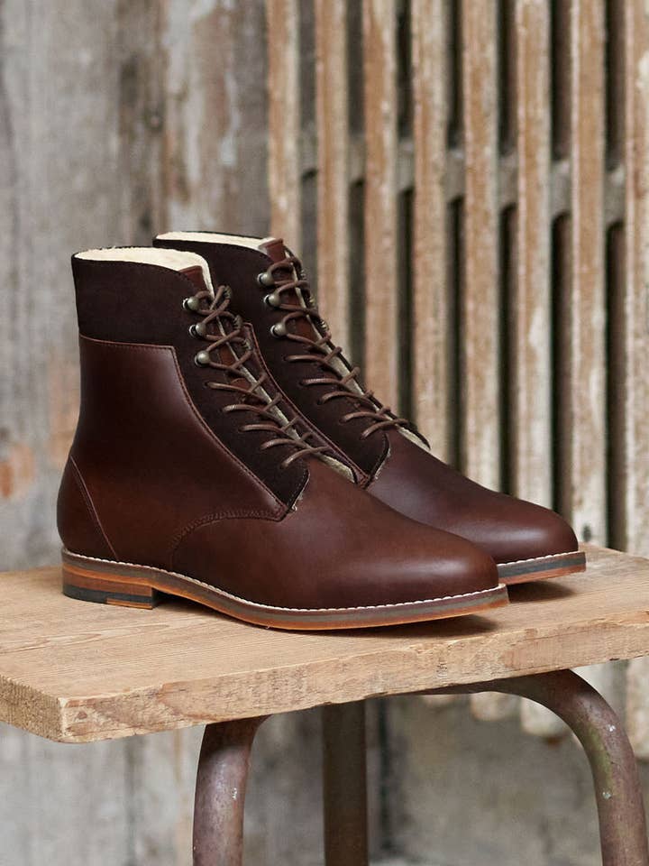 Lined Combat Boots Gabrielle - Burgundy for wholesale by Pied de Biche