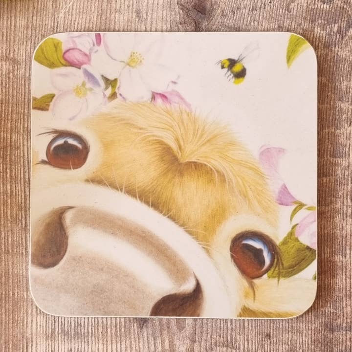 Firkantet melamin coaster 'Blossom Moo' for engroshandel hos Lucy's Farm